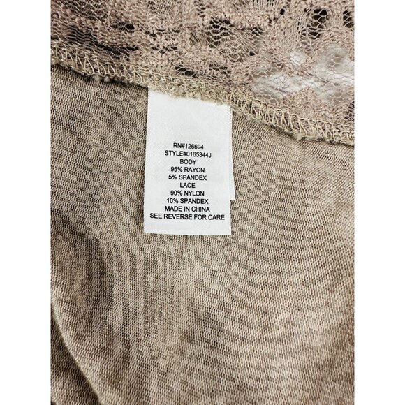 Spoiled Taupe Long Sleeve Top With Lace Accents Lightweight Scoop Neck Womens M - Picture 11 of 11